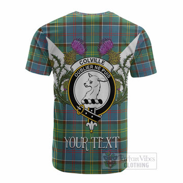 Colville Tartan Family Crest Cotton T-shirt Scottish Burns Night Thistle Floral
