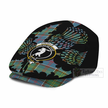 Colville Tartan Family Crest Flat Cap, Jeff Cap Scotland Thistle Floral