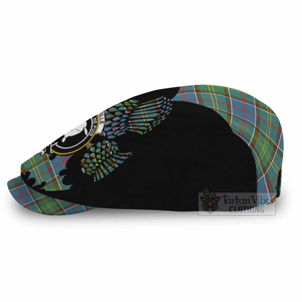 Colville Tartan Family Crest Flat Cap, Jeff Cap Scotland Thistle Floral