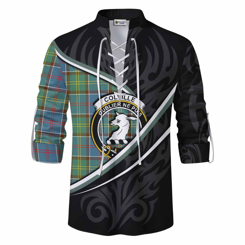 Colville Tartan Family Crest Ghillie Kilt Shirt Celtic Scottish Thistle Floral - Tartan Vibes Clothing