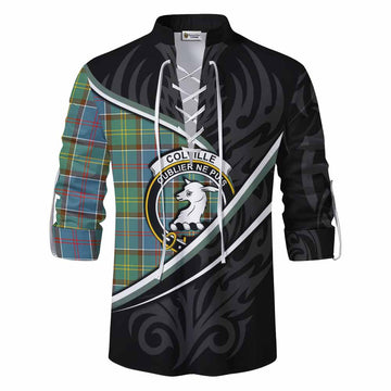 Colville Tartan Family Crest Ghillie Kilt Shirt Celtic Scottish Thistle Floral - Tartan Vibes Clothing