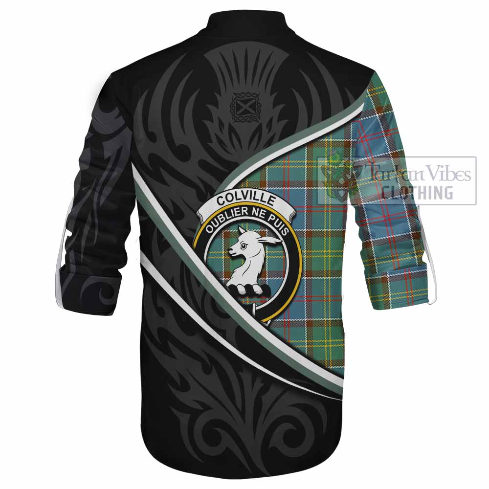 Colville Tartan Family Crest Ghillie Kilt Shirt Celtic Scottish Thistle Floral - Tartan Vibes Clothing