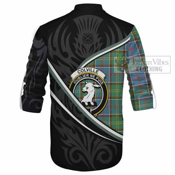 Colville Tartan Family Crest Ghillie Kilt Shirt Celtic Scottish Thistle Floral - Tartan Vibes Clothing