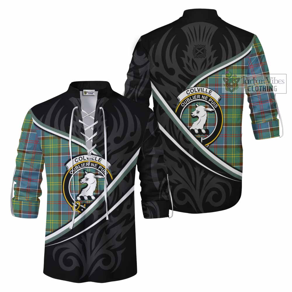 Colville Tartan Family Crest Ghillie Kilt Shirt Celtic Scottish Thistle Floral - Tartan Vibes Clothing