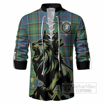 Colville Tartan Family Crest Ghillie Shirt Crowned Lion Roaring