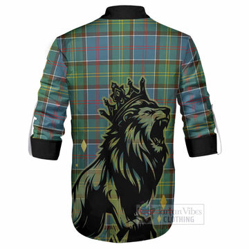Colville Tartan Family Crest Ghillie Shirt Crowned Lion Roaring