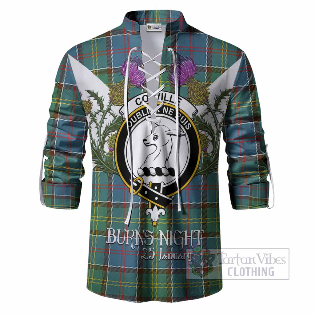 Colville Tartan Family Crest Ghillie Shirt Scottish Burns Night Thistle Floral