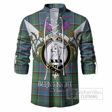 Colville Tartan Family Crest Ghillie Shirt Scottish Burns Night Thistle Floral