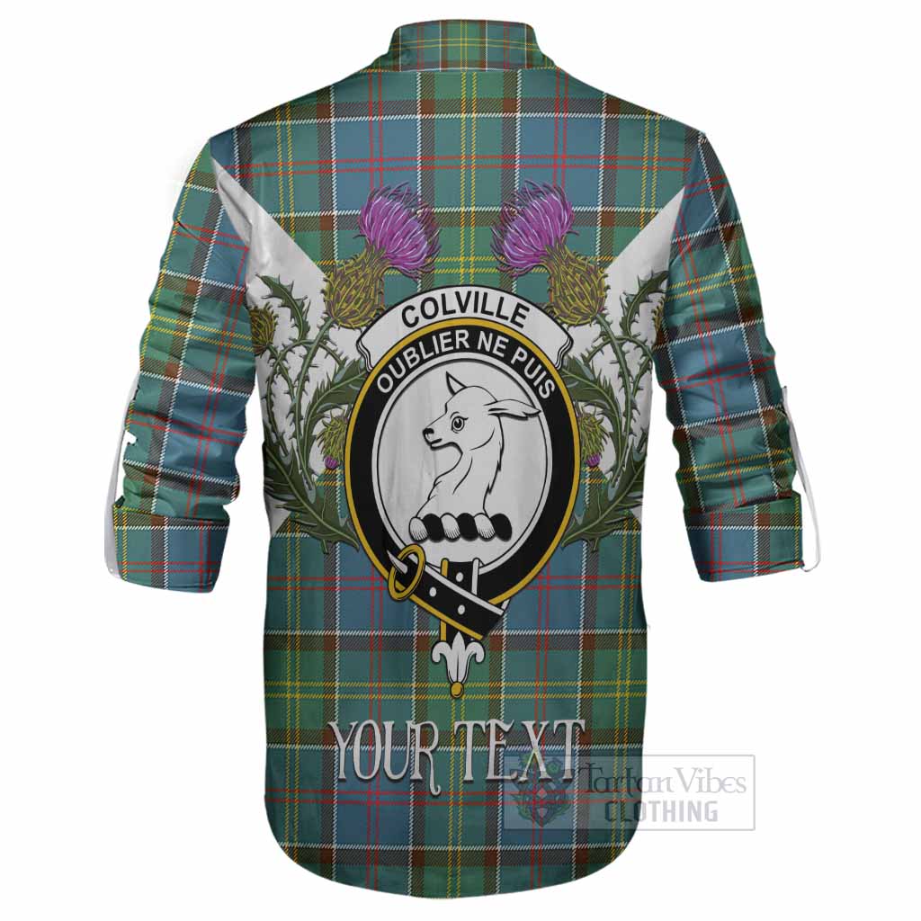 Colville Tartan Family Crest Ghillie Shirt Scottish Burns Night Thistle Floral