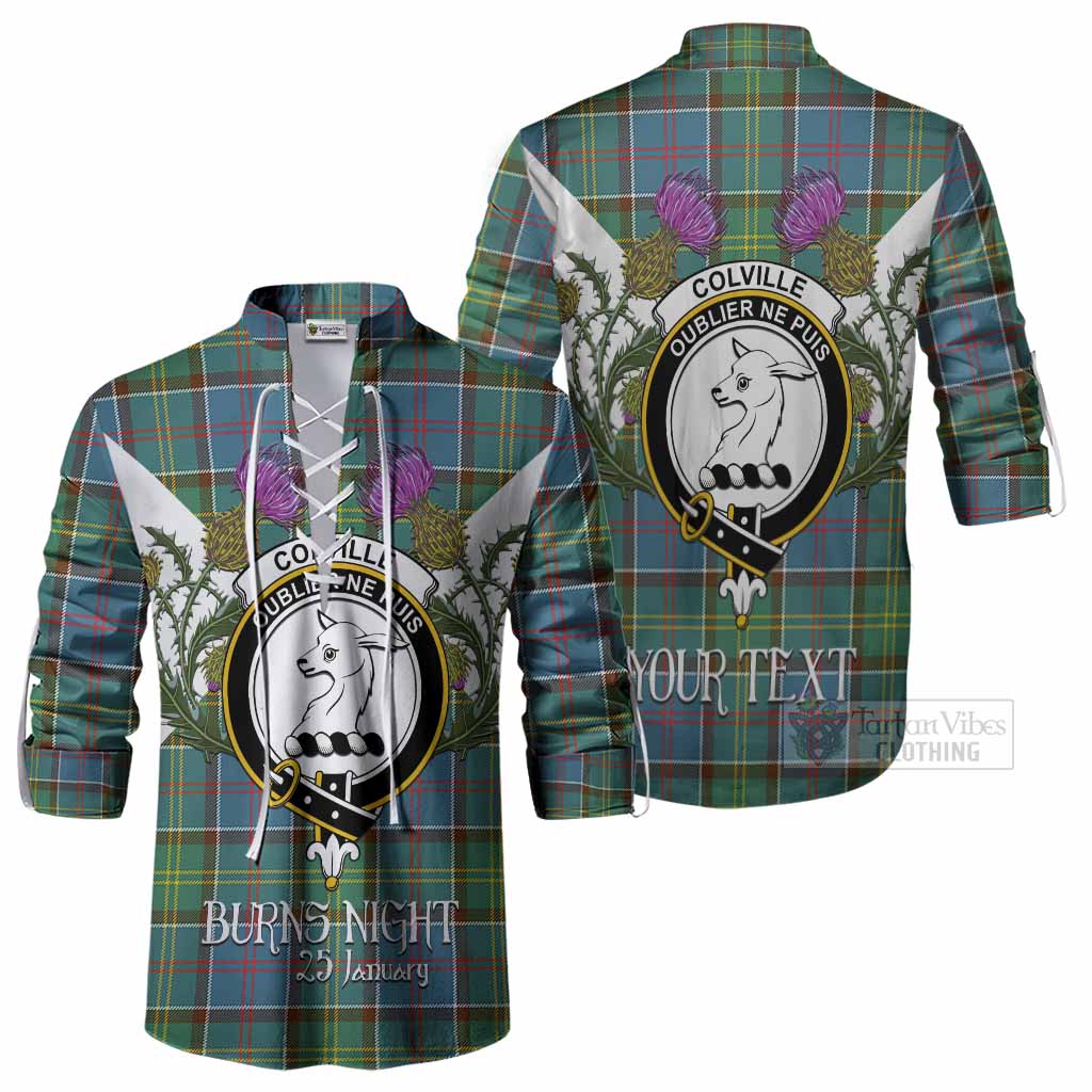 Colville Tartan Family Crest Ghillie Shirt Scottish Burns Night Thistle Floral