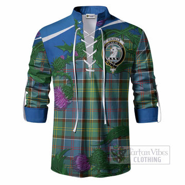 Colville Tartan Family Crest Ghillie Shirt Thistle in Minimalism