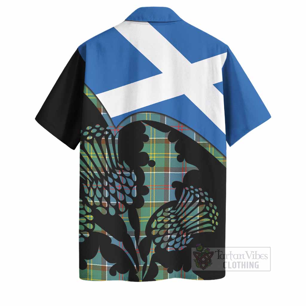 Colville Tartan Family Crest Hawaiian Shirt Scotland Thistle Floral Flag Style