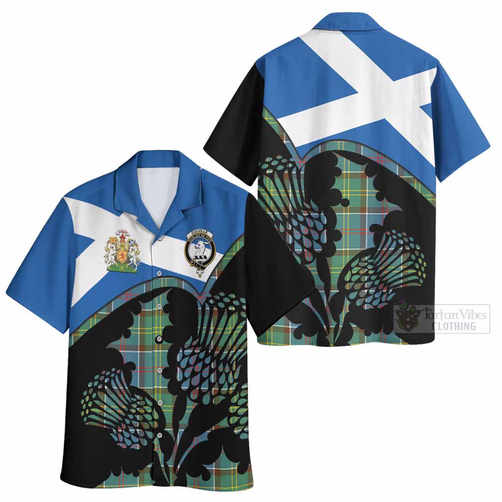 Colville Tartan Family Crest Hawaiian Shirt Scotland Thistle Floral Flag Style