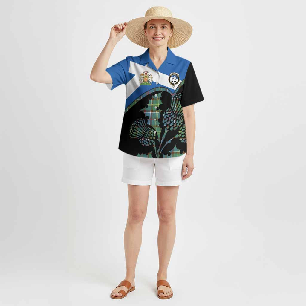 Colville Tartan Family Crest Hawaiian Shirt Scotland Thistle Floral Flag Style