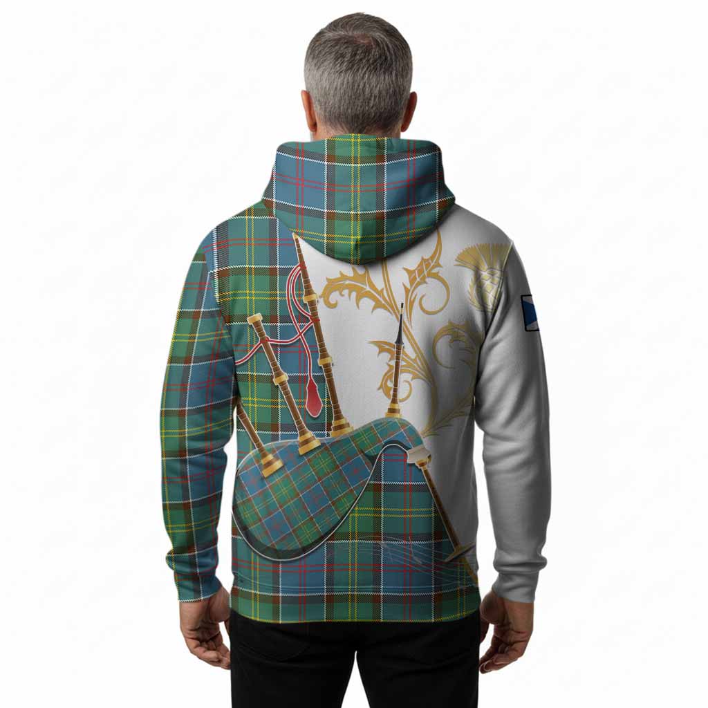 Colville Tartan Family Crest Hoodie Bagpipes with Scottish Thistle