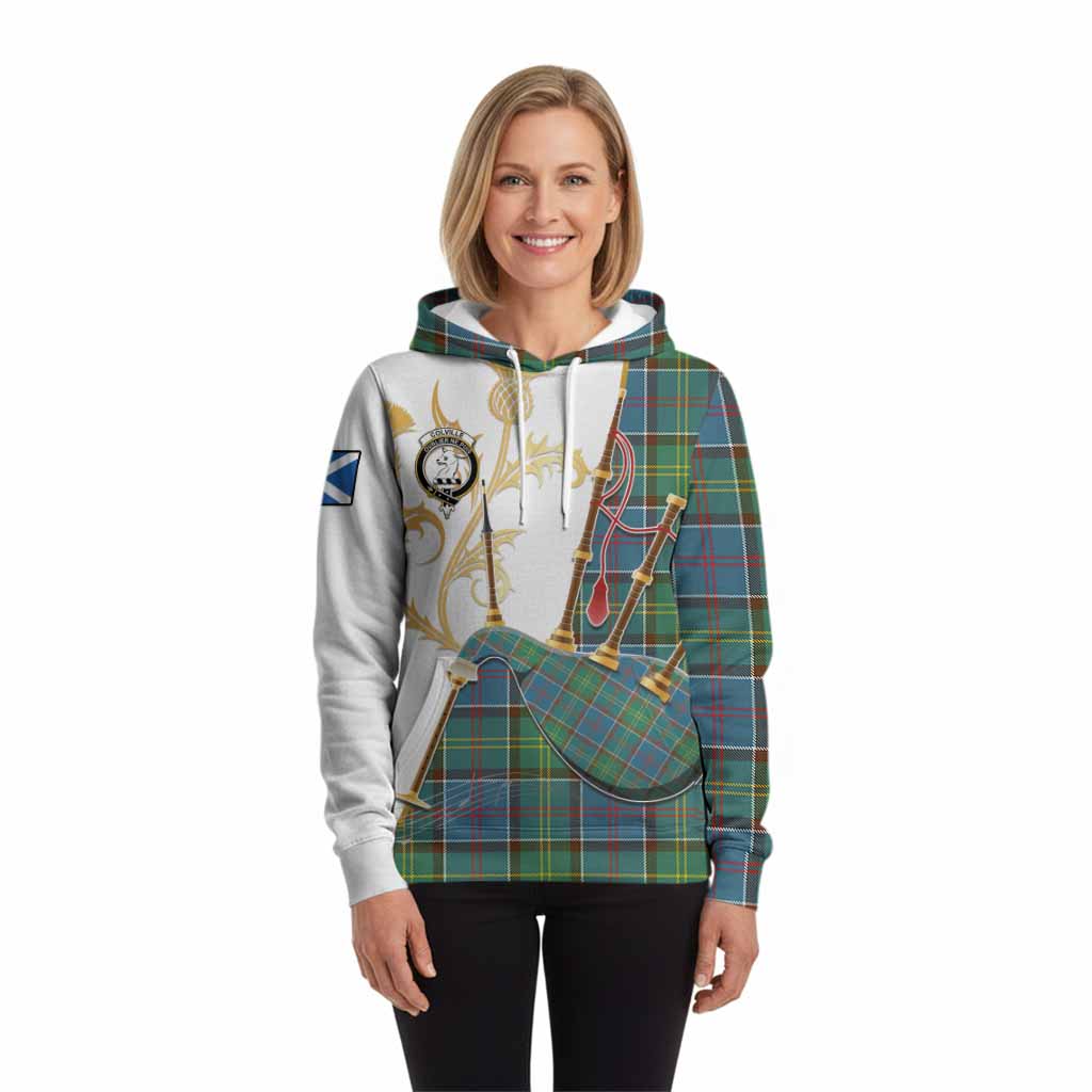 Colville Tartan Family Crest Hoodie Bagpipes with Scottish Thistle