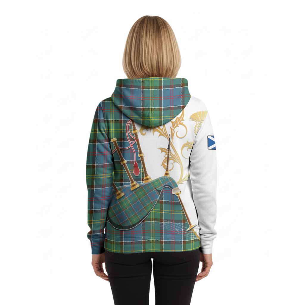 Colville Tartan Family Crest Hoodie Bagpipes with Scottish Thistle