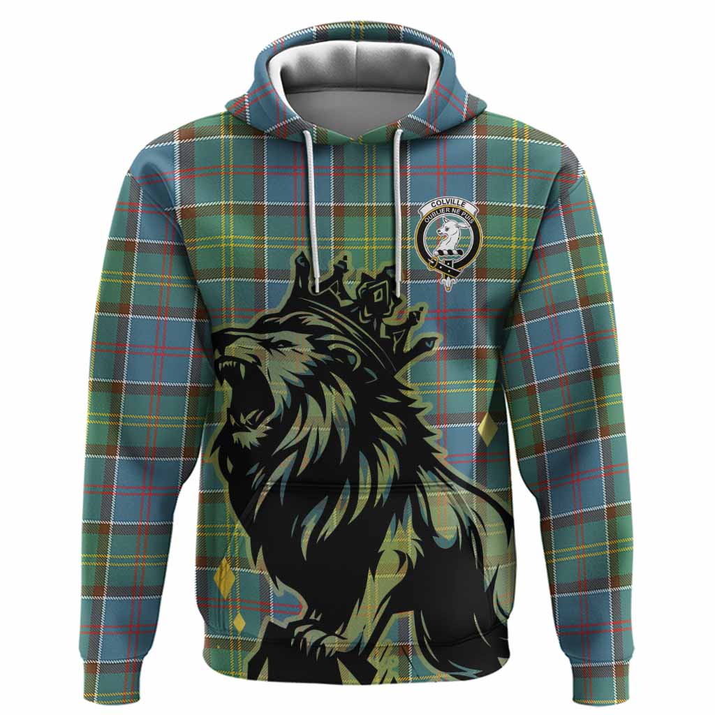 Colville Tartan Family Crest Hoodie Crowned Lion Roaring