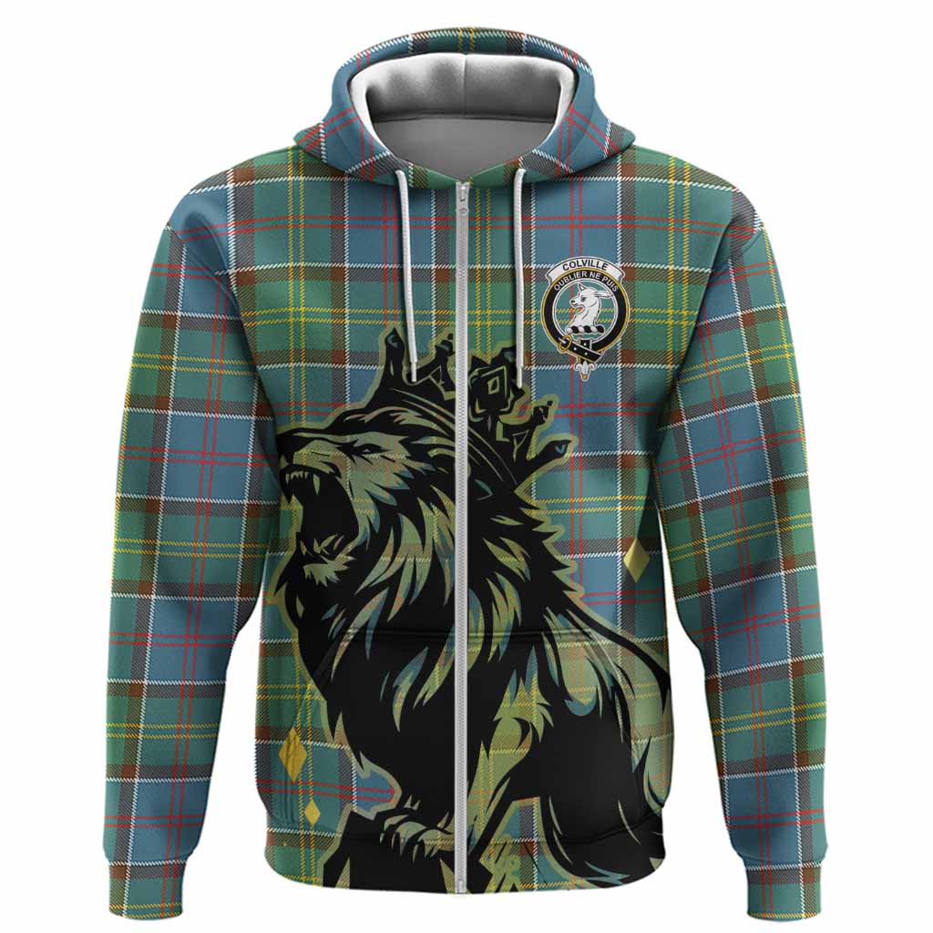 Colville Tartan Family Crest Hoodie Crowned Lion Roaring