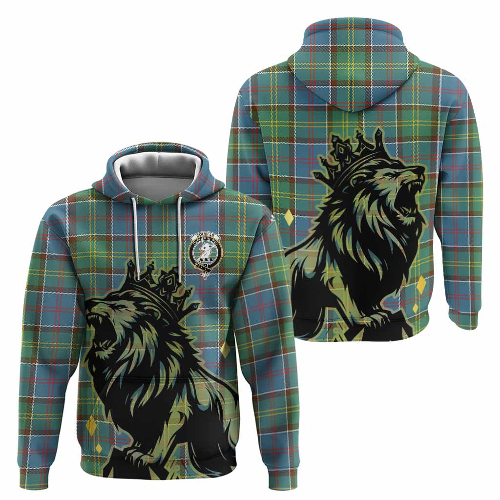 Colville Tartan Family Crest Hoodie Crowned Lion Roaring