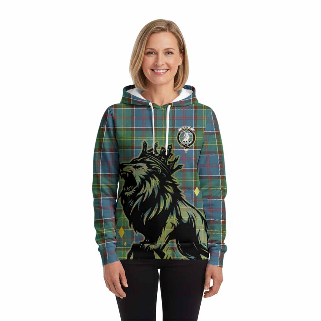 Colville Tartan Family Crest Hoodie Crowned Lion Roaring