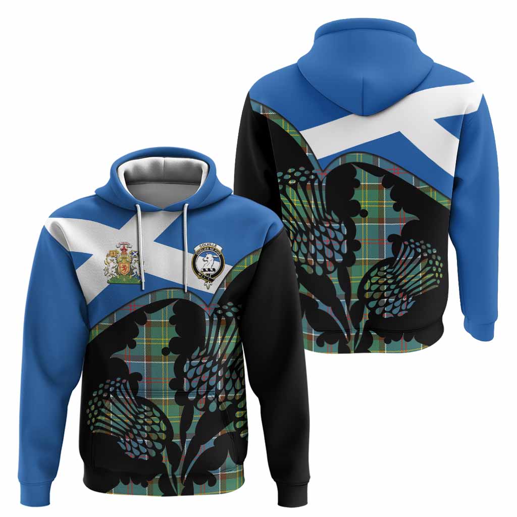 Colville Tartan Family Crest Hoodie Scotland Thistle Floral Flag Style
