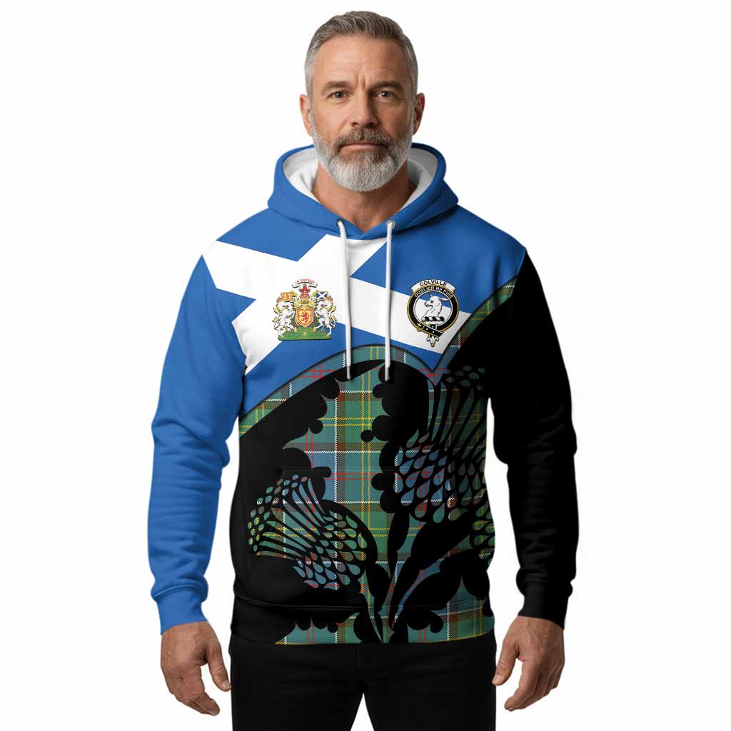 Colville Tartan Family Crest Hoodie Scotland Thistle Floral Flag Style