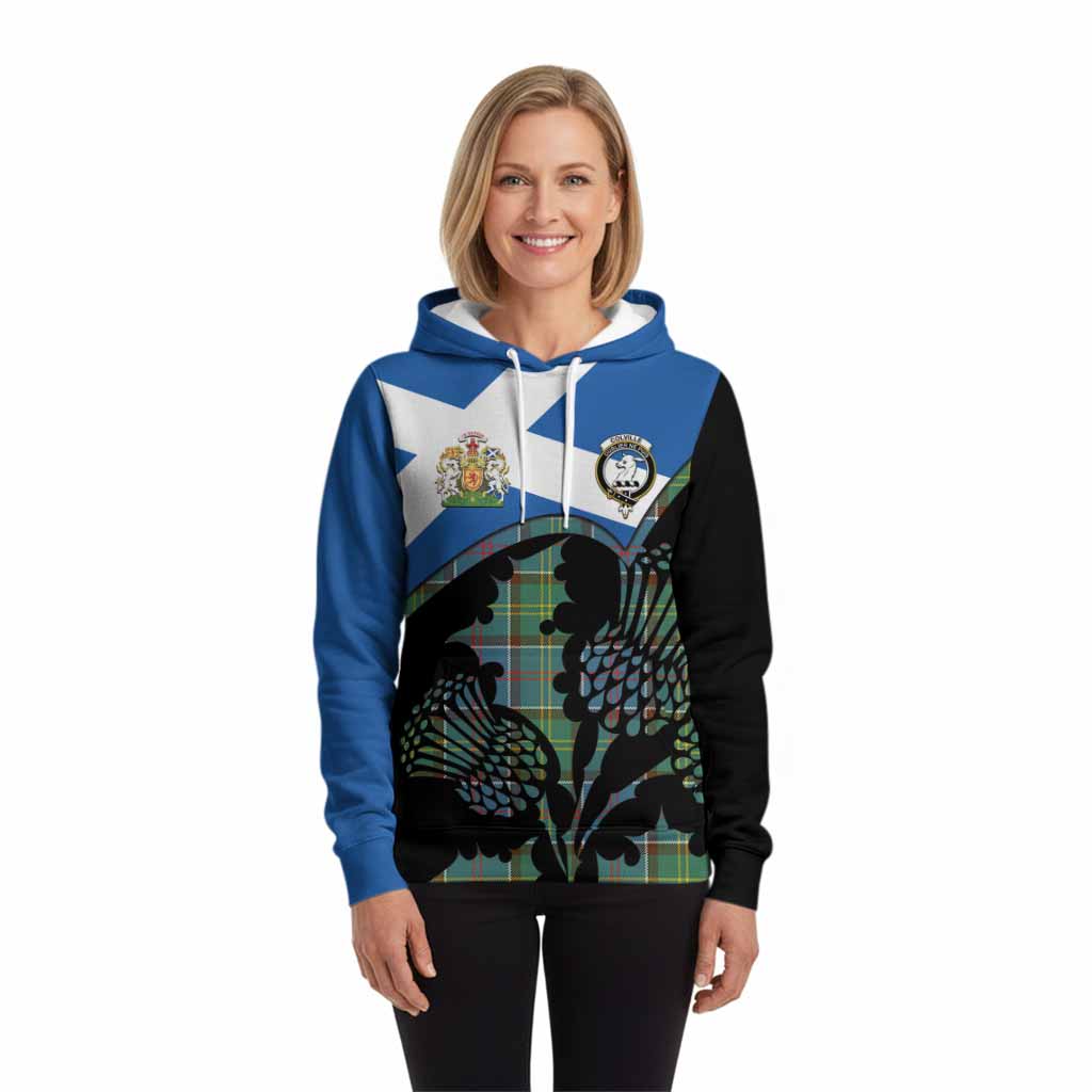 Colville Tartan Family Crest Hoodie Scotland Thistle Floral Flag Style