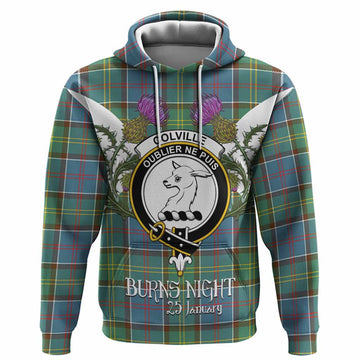 Colville Tartan Family Crest Hoodie Scottish Burns Night Thistle Floral