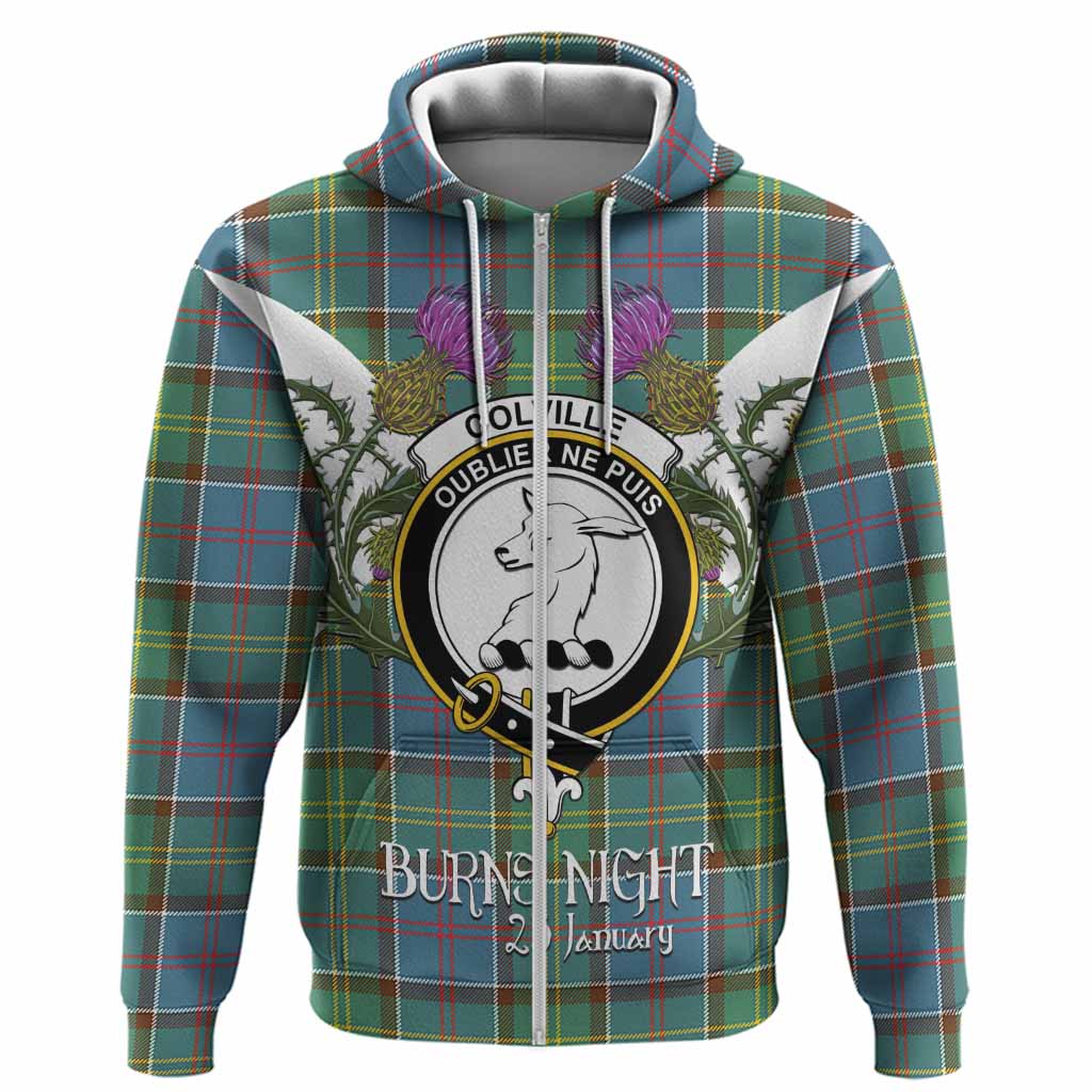 Colville Tartan Family Crest Hoodie Scottish Burns Night Thistle Floral