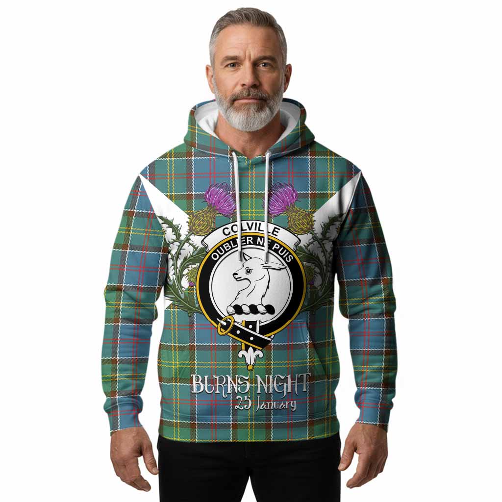 Colville Tartan Family Crest Hoodie Scottish Burns Night Thistle Floral