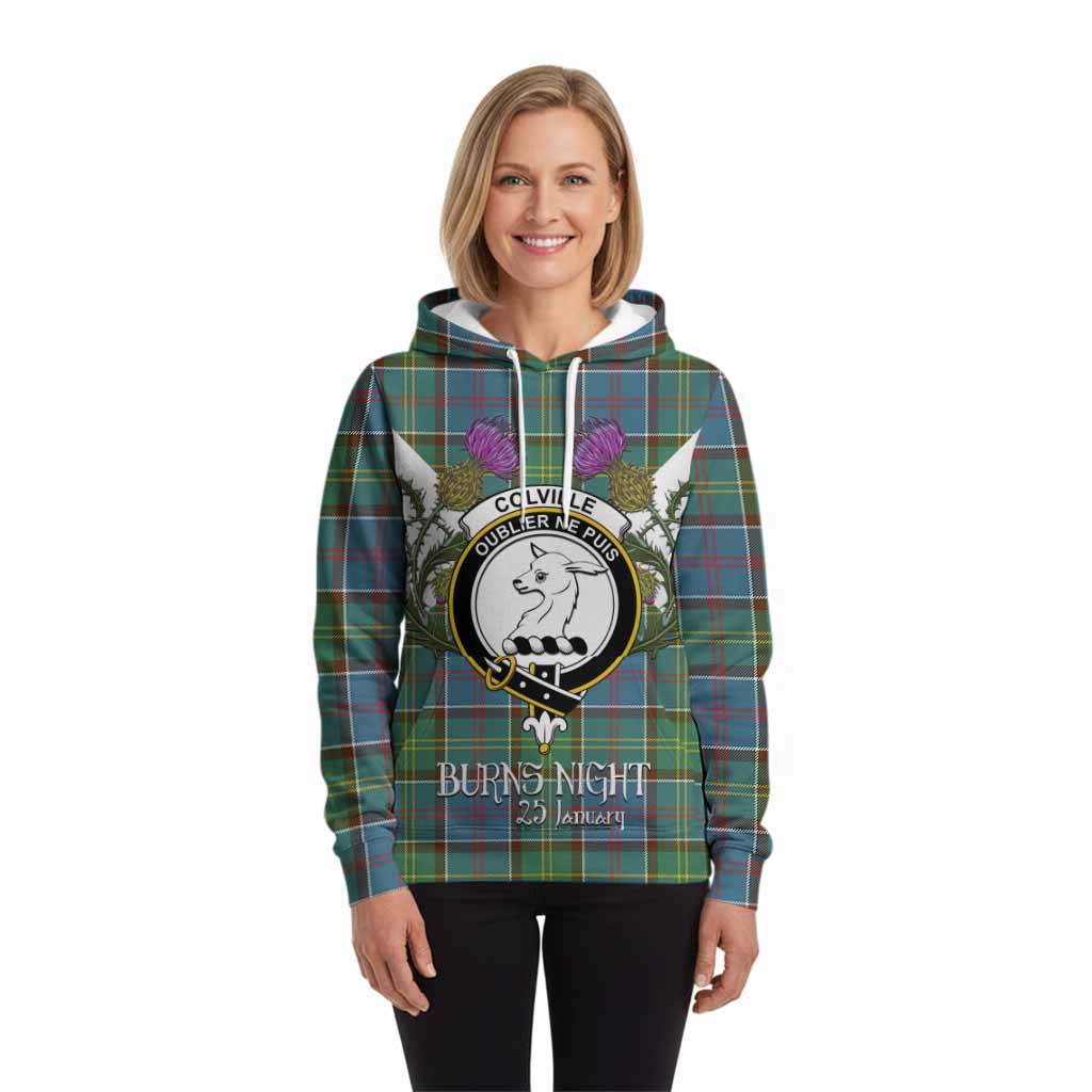 Colville Tartan Family Crest Hoodie Scottish Burns Night Thistle Floral