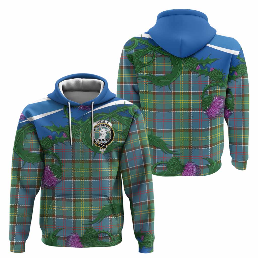 Colville Tartan Family Crest Hoodie Thistle in Minimalism