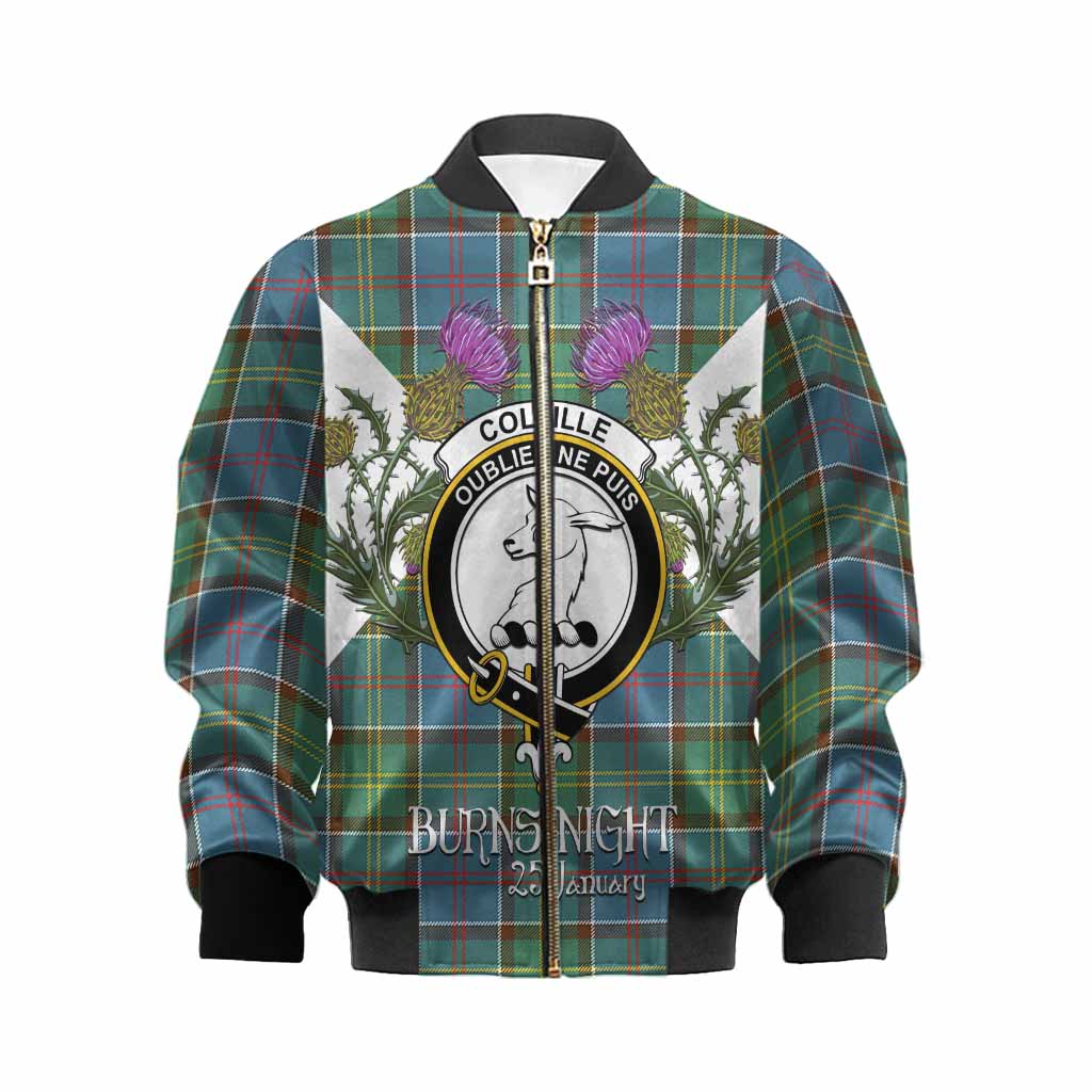 Colville Tartan Family Crest Kid Bomber Jacket Scottish Burns Night Thistle Floral