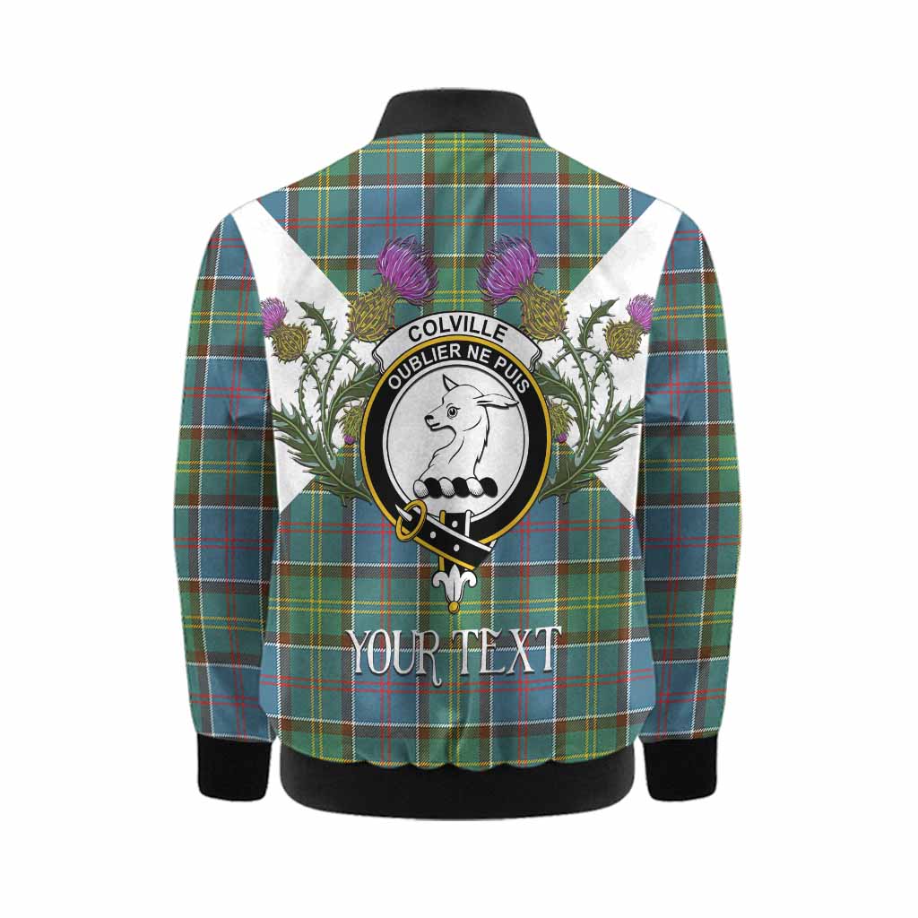 Colville Tartan Family Crest Kid Bomber Jacket Scottish Burns Night Thistle Floral