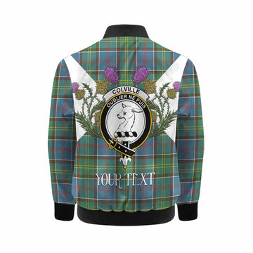 Colville Tartan Family Crest Kid Bomber Jacket Scottish Burns Night Thistle Floral