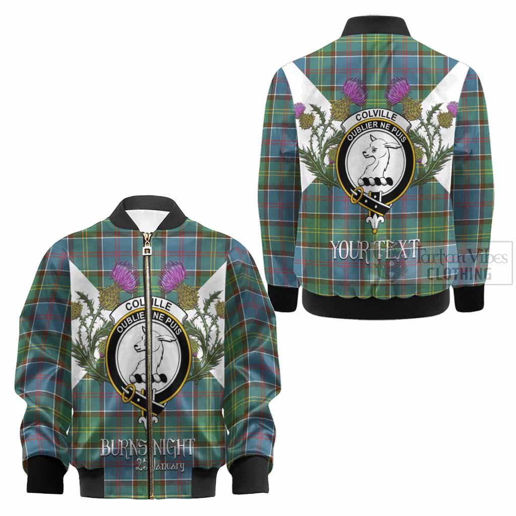 Colville Tartan Family Crest Kid Bomber Jacket Scottish Burns Night Thistle Floral