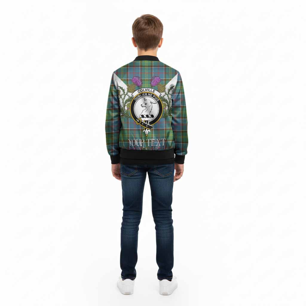 Colville Tartan Family Crest Kid Bomber Jacket Scottish Burns Night Thistle Floral