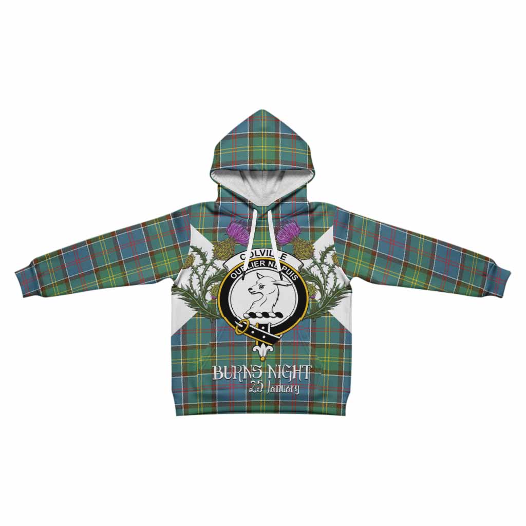 Colville Tartan Family Crest Kid Hoodie Scottish Burns Night Thistle Floral
