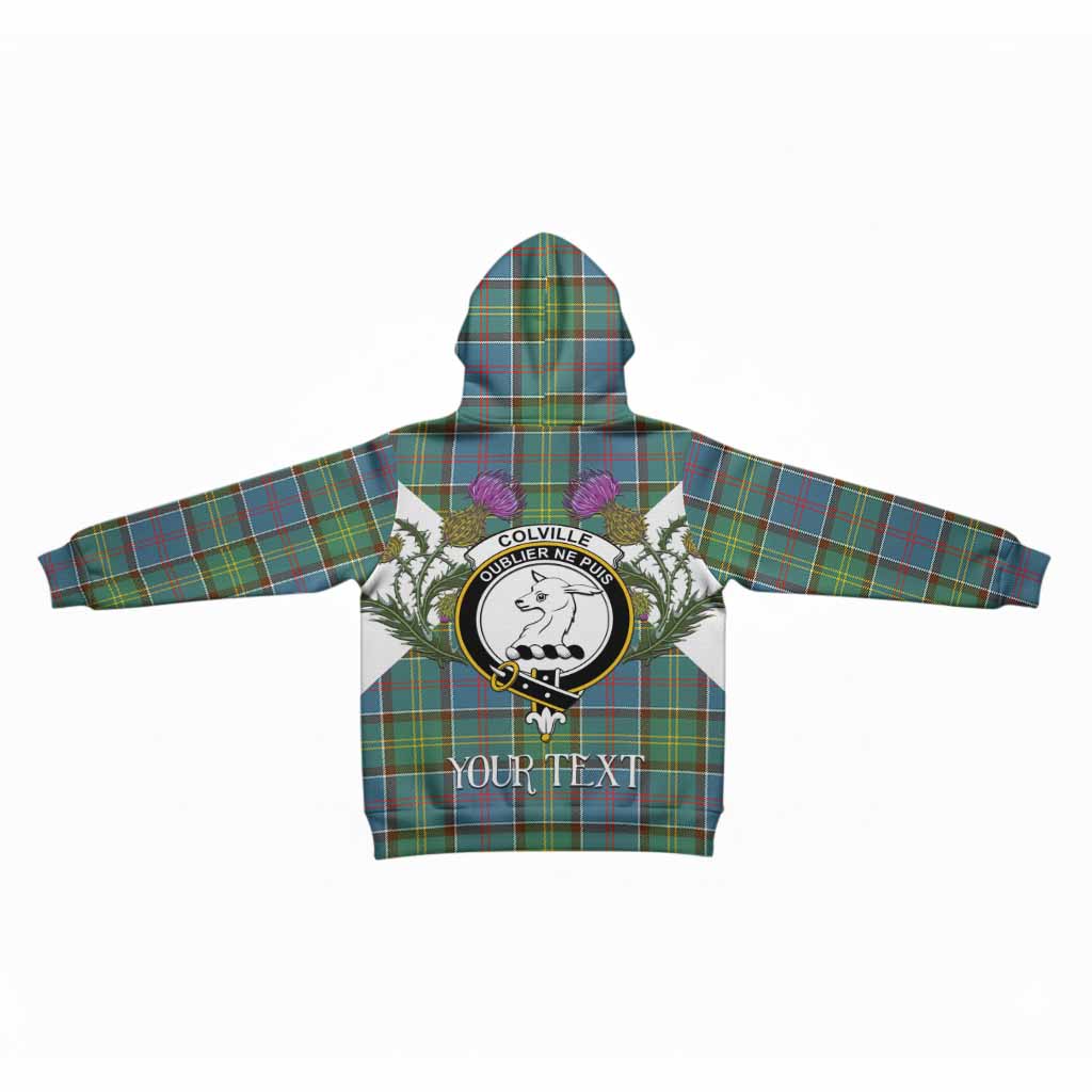 Colville Tartan Family Crest Kid Hoodie Scottish Burns Night Thistle Floral