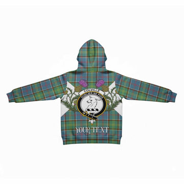 Colville Tartan Family Crest Kid Hoodie Scottish Burns Night Thistle Floral