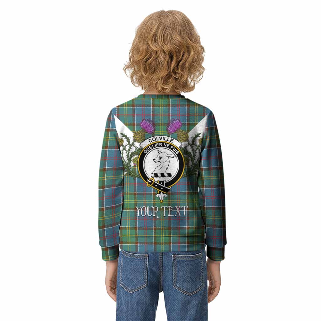 Colville Tartan Family Crest Kid Knitted Sweatshirt Scottish Burns Night Thistle Floral