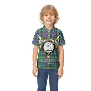 Colville Tartan Family Crest Kid Polo Shirt Scottish Burns Night Thistle Floral