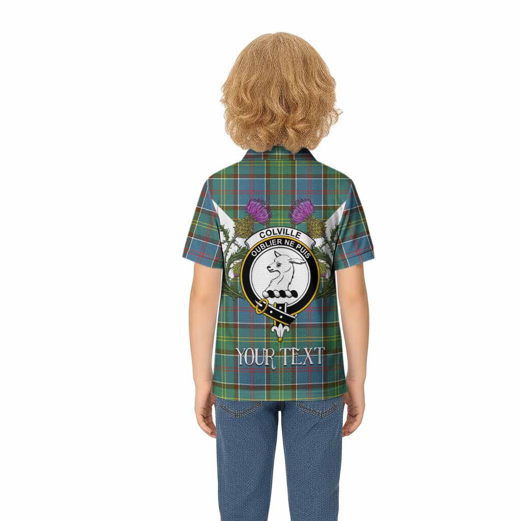 Colville Tartan Family Crest Kid Polo Shirt Scottish Burns Night Thistle Floral