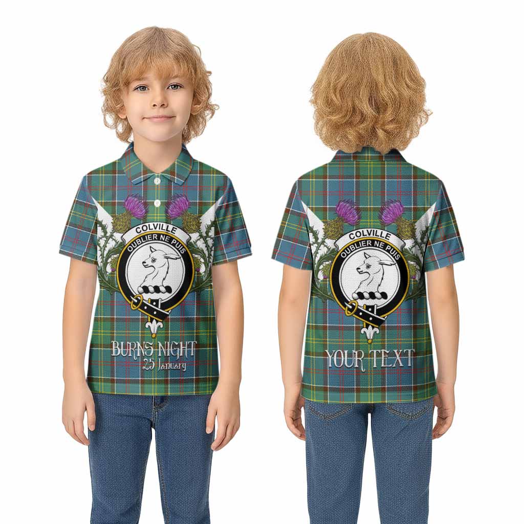 Colville Tartan Family Crest Kid Polo Shirt Scottish Burns Night Thistle Floral