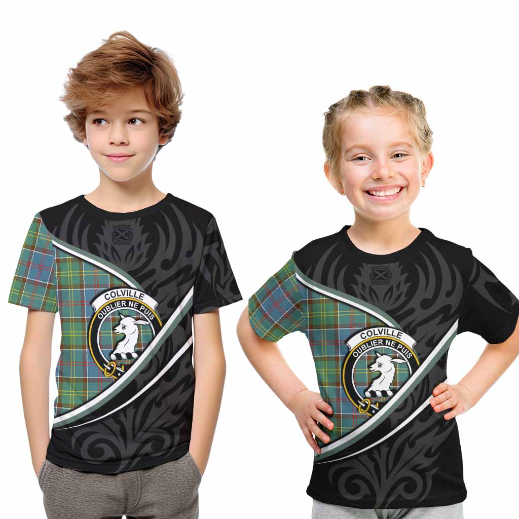 Colville Tartan Family Crest Kid T-shirt Celtic Scottish Thistle Floral - Tartan Vibes Clothing