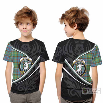 Colville Tartan Family Crest Kid T-shirt Celtic Scottish Thistle Floral
