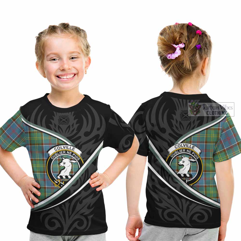 Colville Tartan Family Crest Kid T-shirt Celtic Scottish Thistle Floral - Tartan Vibes Clothing