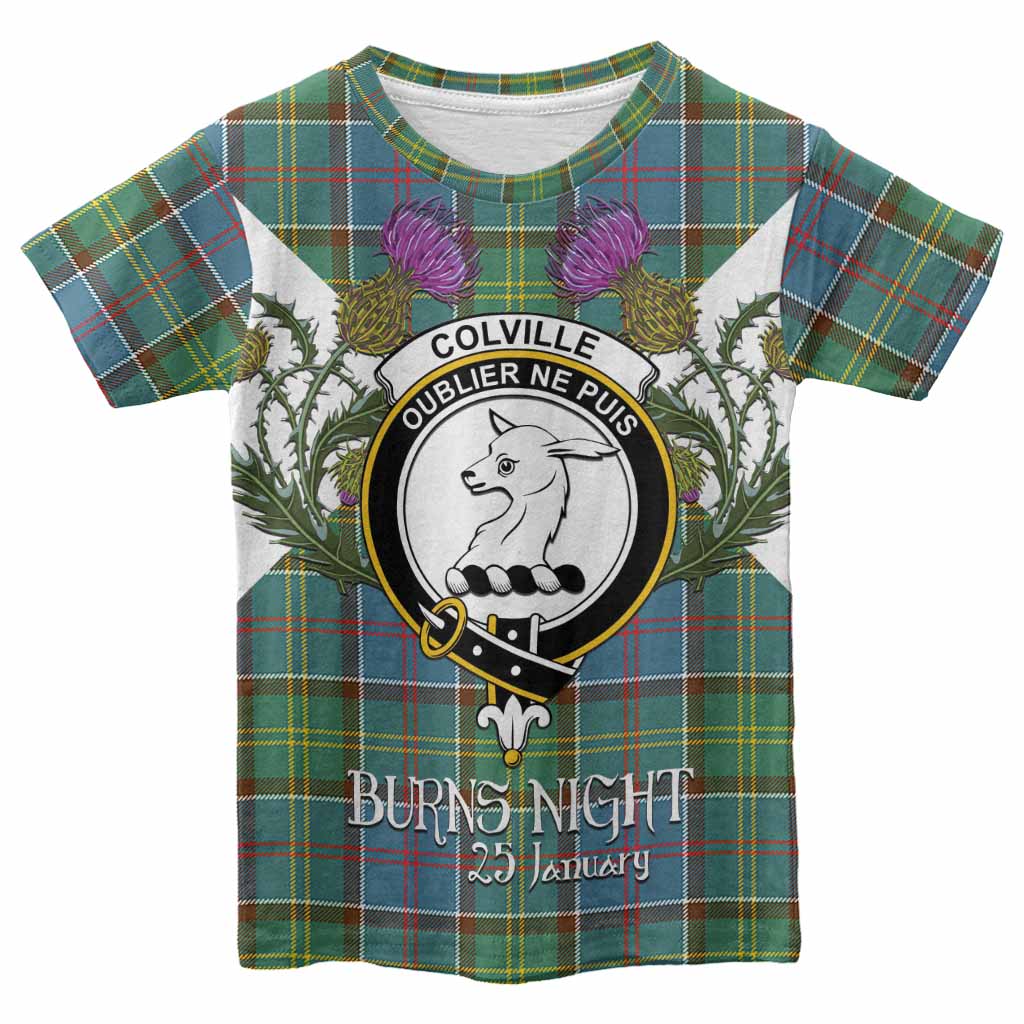 Colville Tartan Family Crest Kid T-shirt Scottish Burns Night Thistle Floral