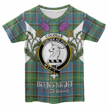 Colville Tartan Family Crest Kid T-shirt Scottish Burns Night Thistle Floral